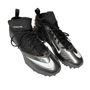 Nike Mens Superbad Pro Football Cleats Padded Ankle‎ Support Black Silver 12